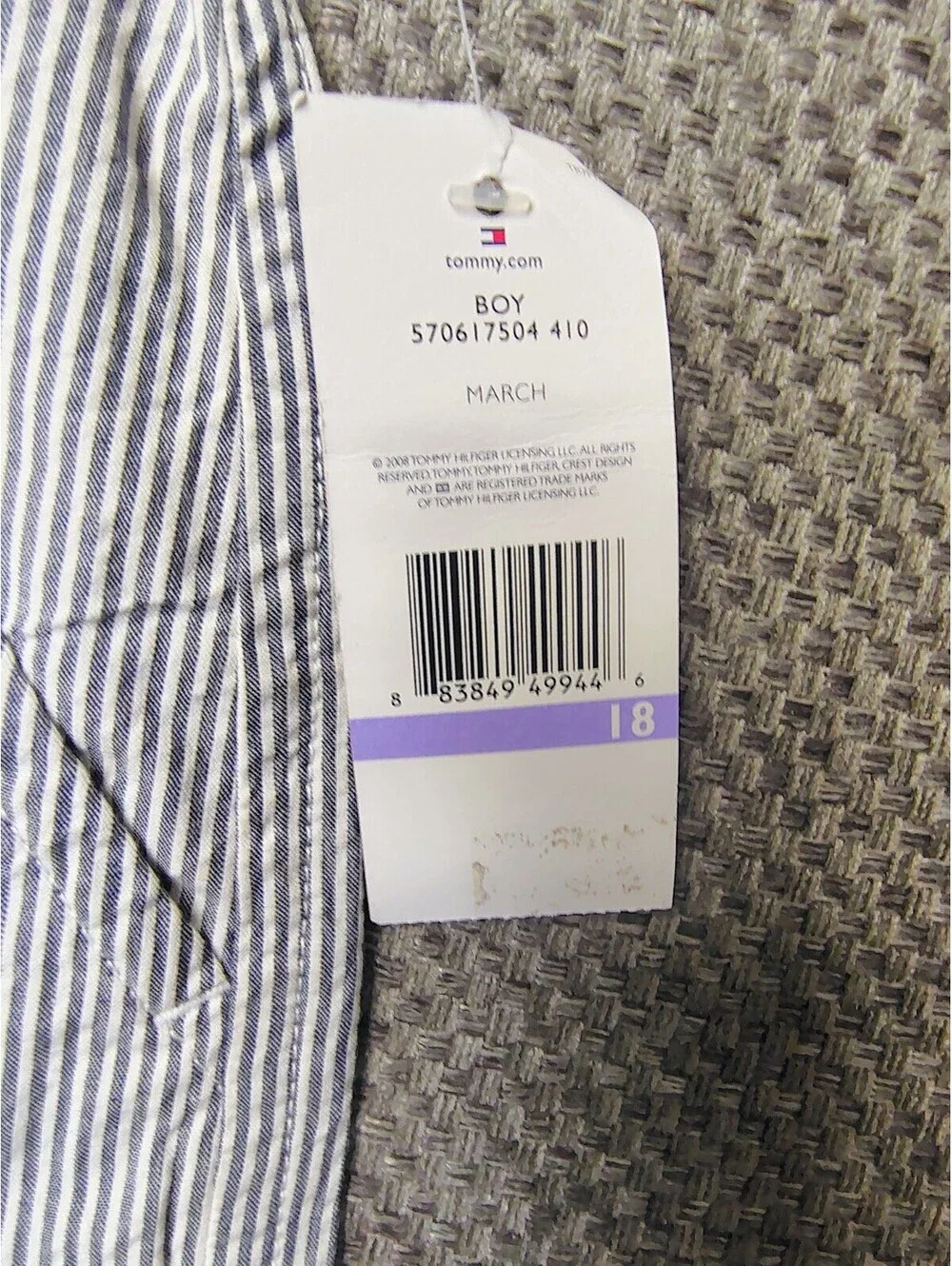 NWT Tommy Hilfiger Boys Shorts Size 18 Blue White Seersucker Pinstripe Y2K New